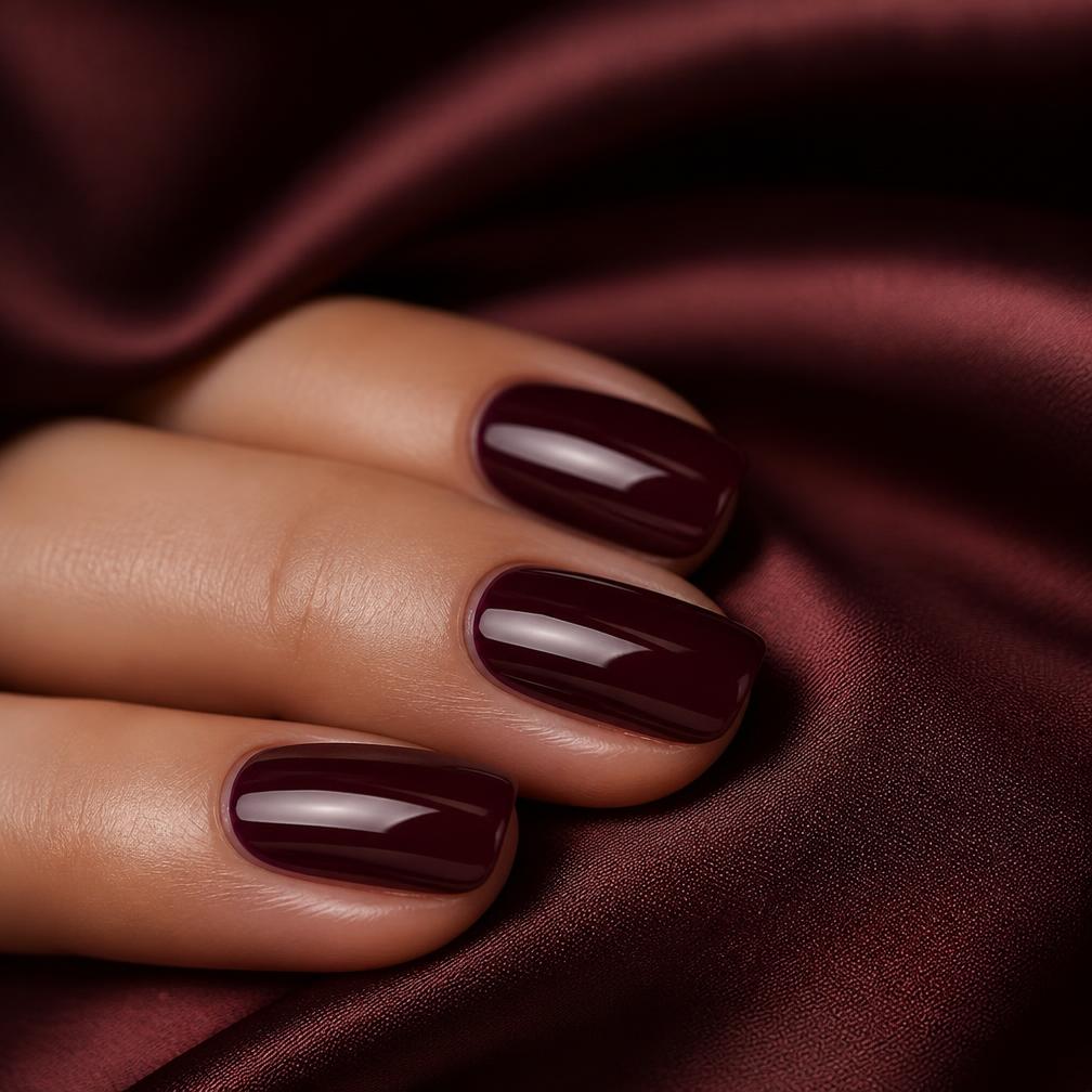 Manicure w kolorze burgundu na marmurze