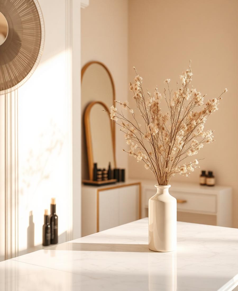 Detal wnętrza atelier beauty w ciepłych beżach